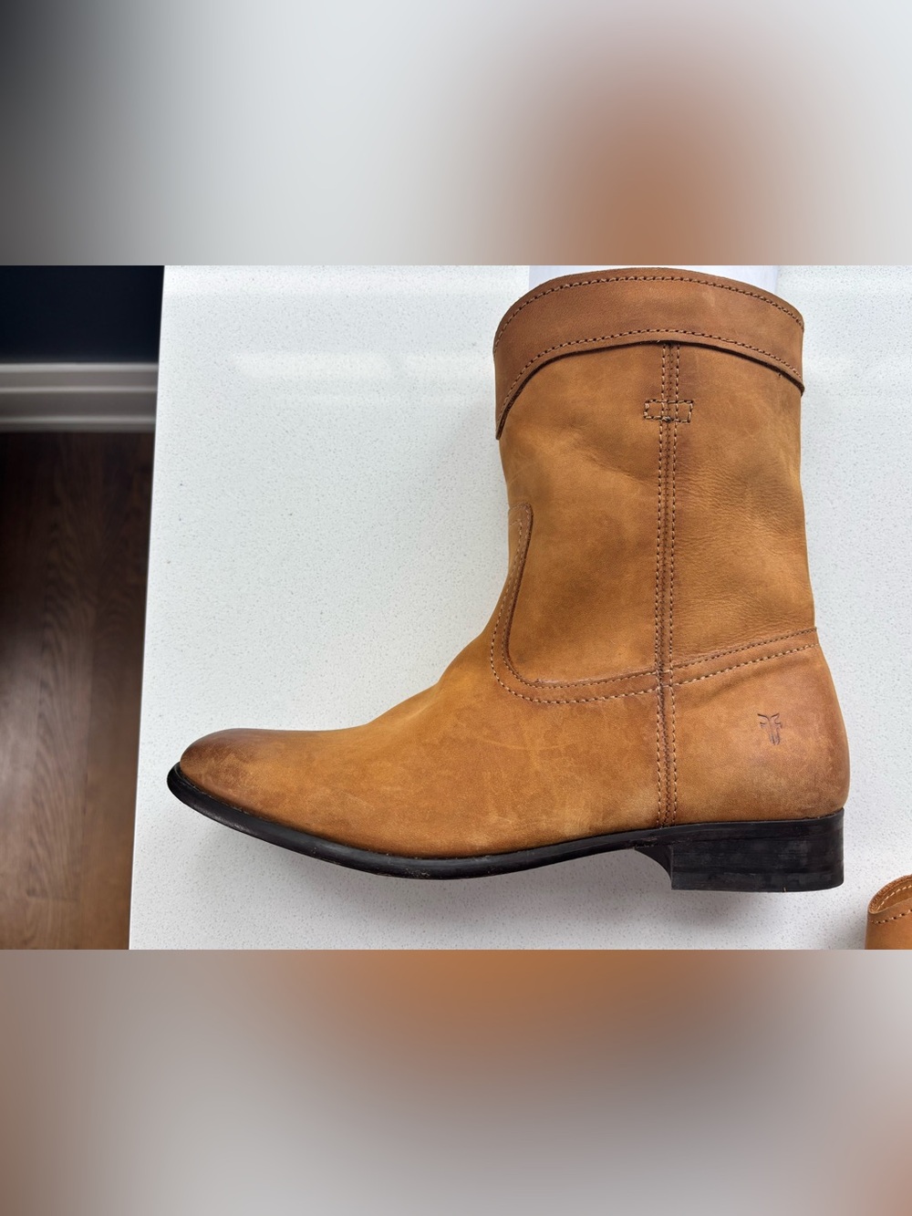 Frye Cognac Leather Short Western Ankle Boot
